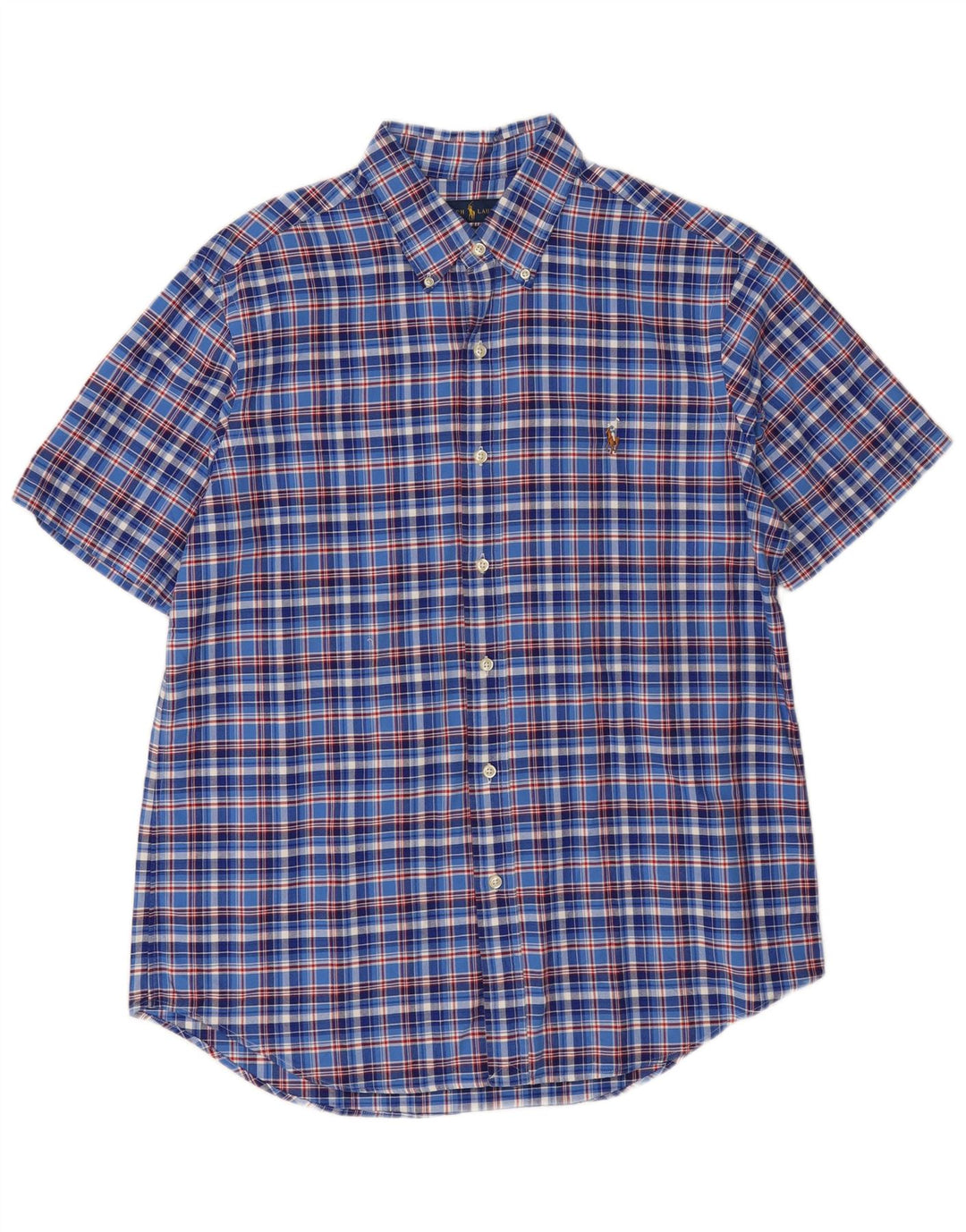 Camicia Ralph Lauren da uomo a maniche corte su misura, grande motivo a quadri blu