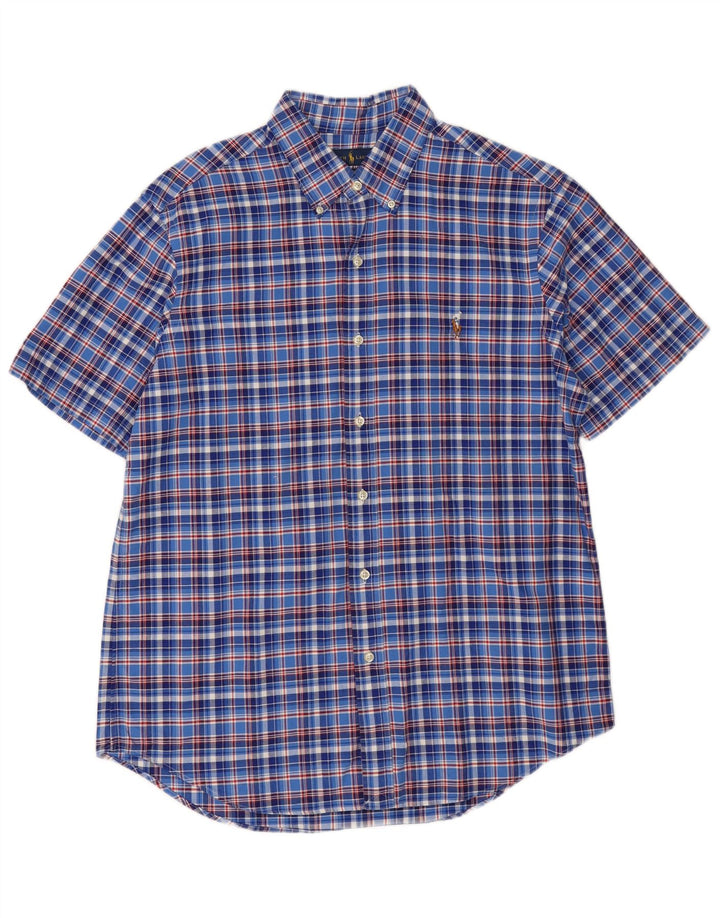 Camicia Ralph Lauren da uomo a maniche corte su misura, grande motivo a quadri blu