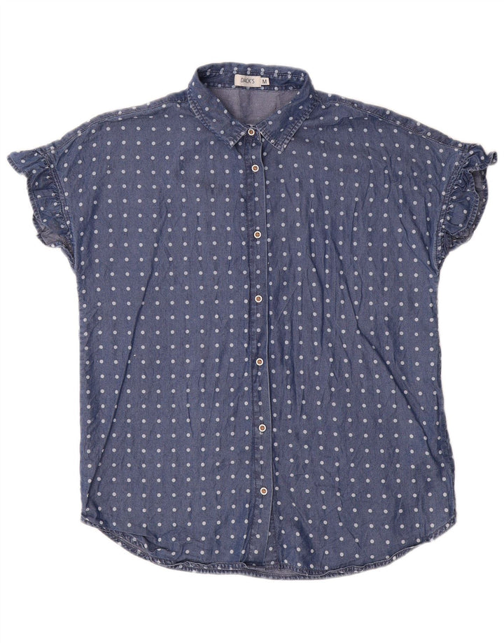 Camicetta da donna a maniche corte da donna di Dack UK 14 medio blu navy a pois