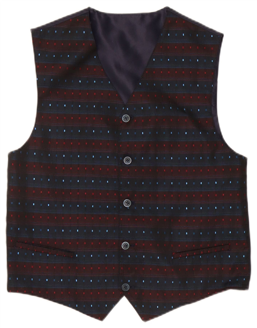 VINTAGE Mens Waistcoat XS Navy Blue Striped Polyester