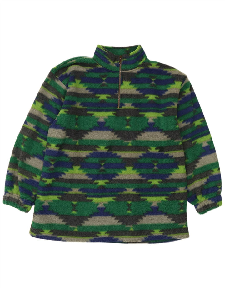 Maglione in pile da uomo vintage con zip sul collo, grande poliestere geometrico verde