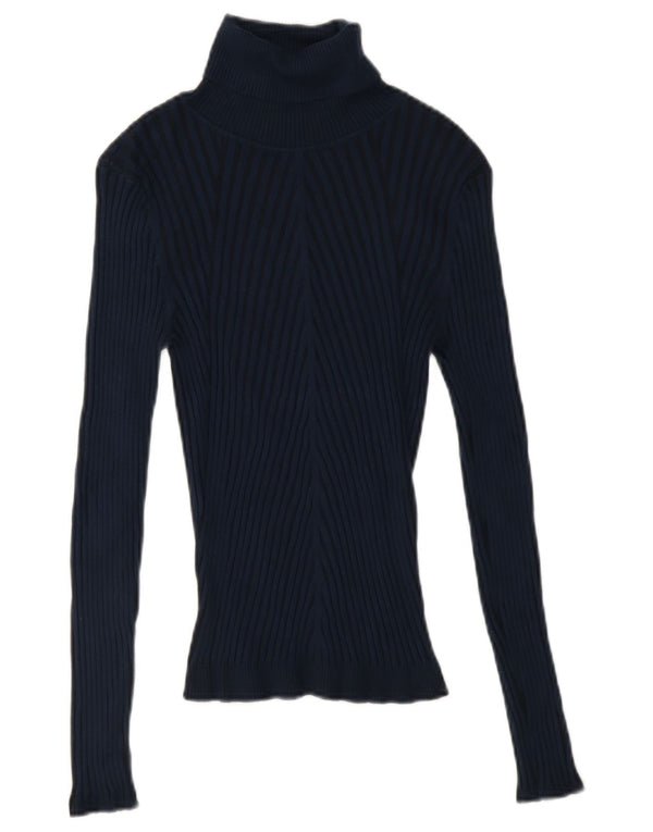Karen Millen Maglione da donna corto con collo alto UK 12 Medio Blu navy
