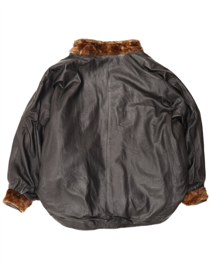 Giacca reversibile oversize in pelle da donna vintage UK 20 2XL Marrone
