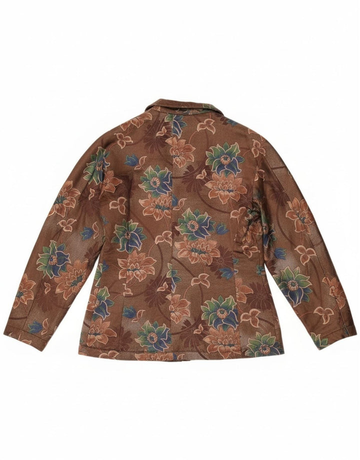 Giacca blazer vintage da donna a 4 bottoni UK 14 marrone medio floreale