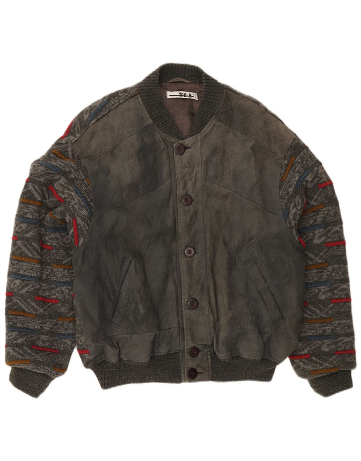Giubbotto bomber vintage da uomo grande grigio geometrico