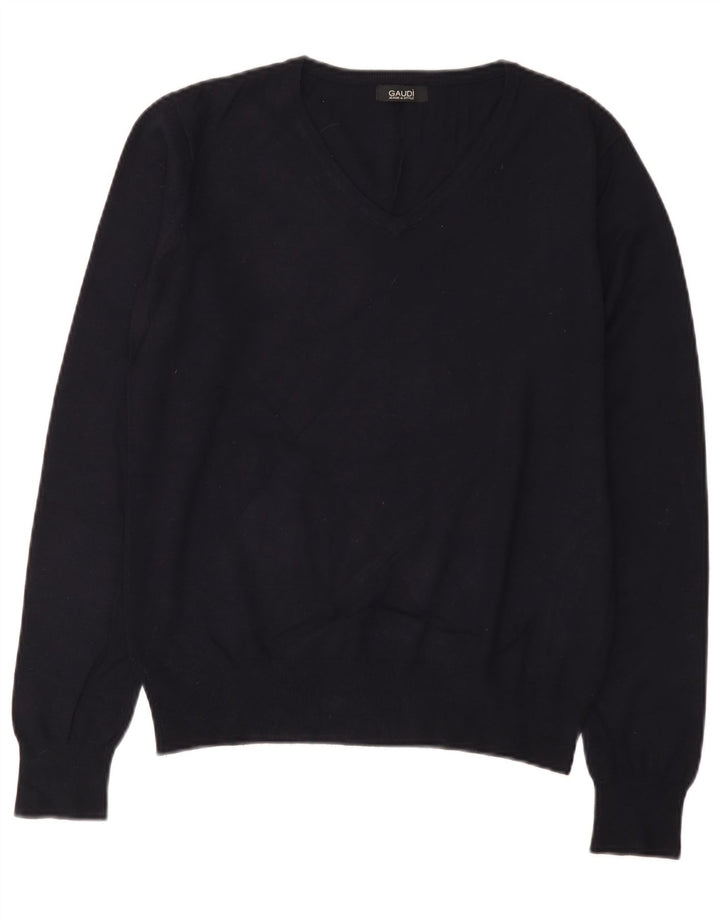 Maglione da donna con scollo a V Gaudi UK 14 Viscosa medio blu navy