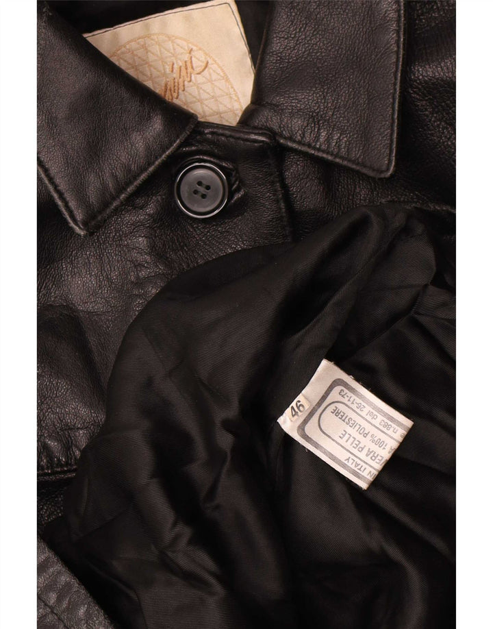 Giacca in pelle vintage da donna IT 46 grande nera