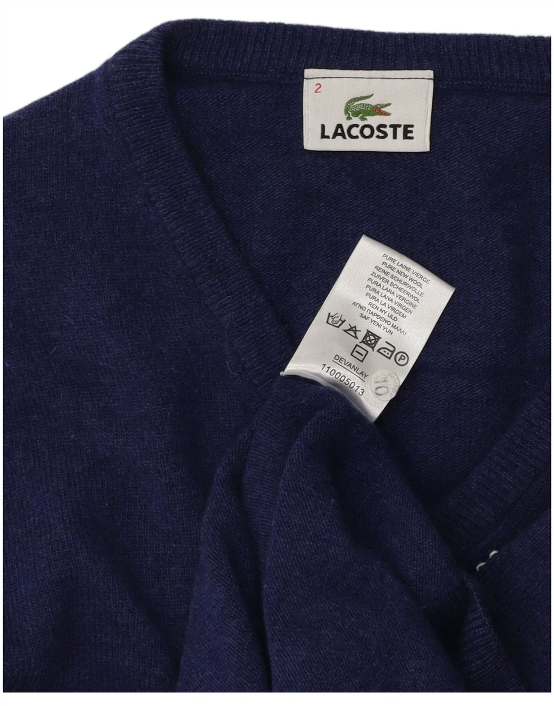 Maglione maglione da uomo con scollo a V Lacoste taglia 2 XS lana vergine blu