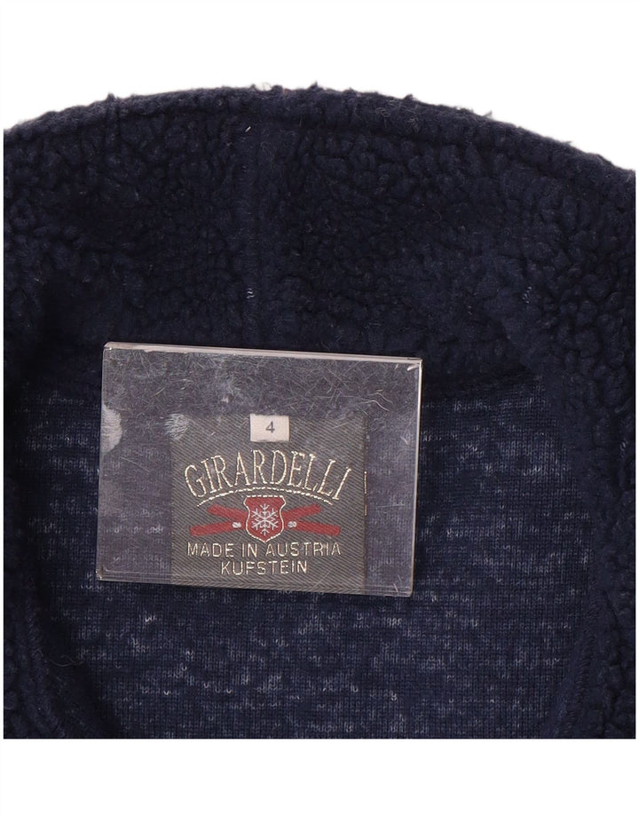 Maglione in pile da donna VINTAGE con zip e collo UK 16 Large Blu Navy Fair Isle