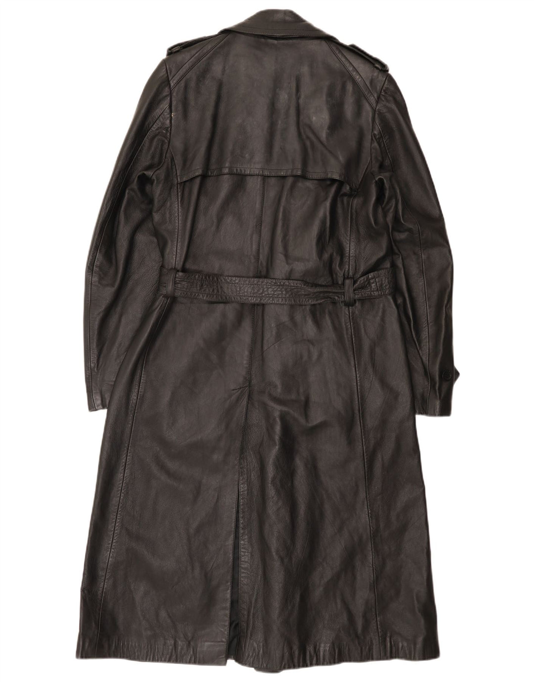 Cappotto in pelle doppiopetto militare vintage da uomo UK 36 piccolo nero