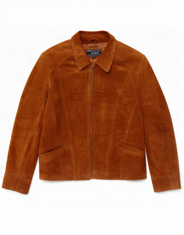 Giacca in pelle scamosciata da donna WS UK 16 grande in pelle marrone