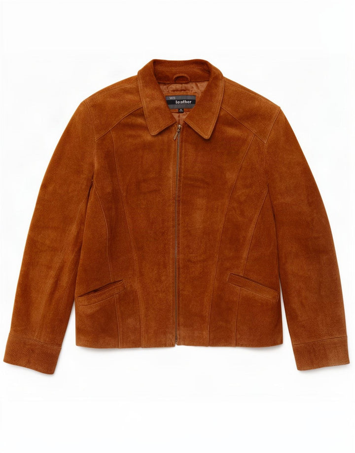 Giacca in pelle scamosciata da donna WS UK 16 grande in pelle marrone