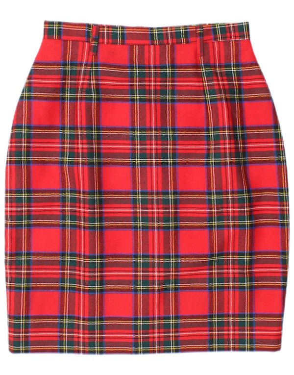 Gonna a tubino a vita alta da donna vintage IT 46 grande W26 a quadri rossi