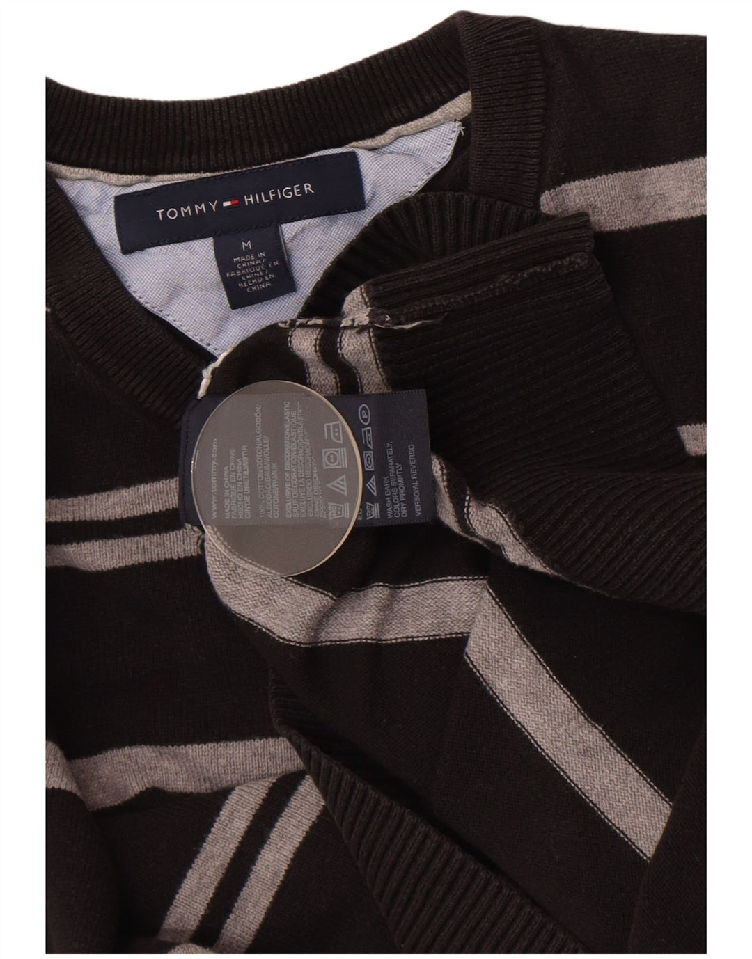 Tommy Hilfiger Uomo Maglione con scollo a V Maglione in cotone a righe nere medie