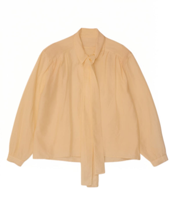 Camicetta da donna vintage con cravatta sul davanti UK 18 XL Beige