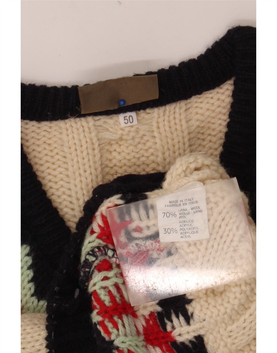 Maglione da uomo con scollo a V SEVRES IT 50 Lana Fair Isle beige medio