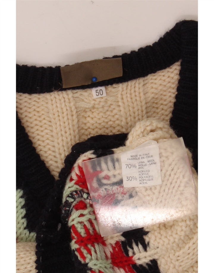 Maglione da uomo con scollo a V SEVRES IT 50 Lana Fair Isle beige medio