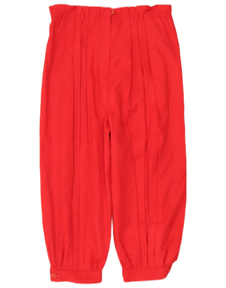 Pantaloni Capri con pegging a vita alta da donna VINTAGE W28 L18 poliestere rosso