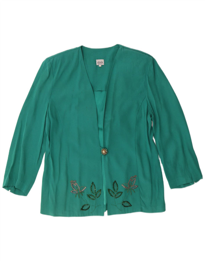 NEFER Womens 1 Button Blazer Jacket IT 46 Large Green Acetate