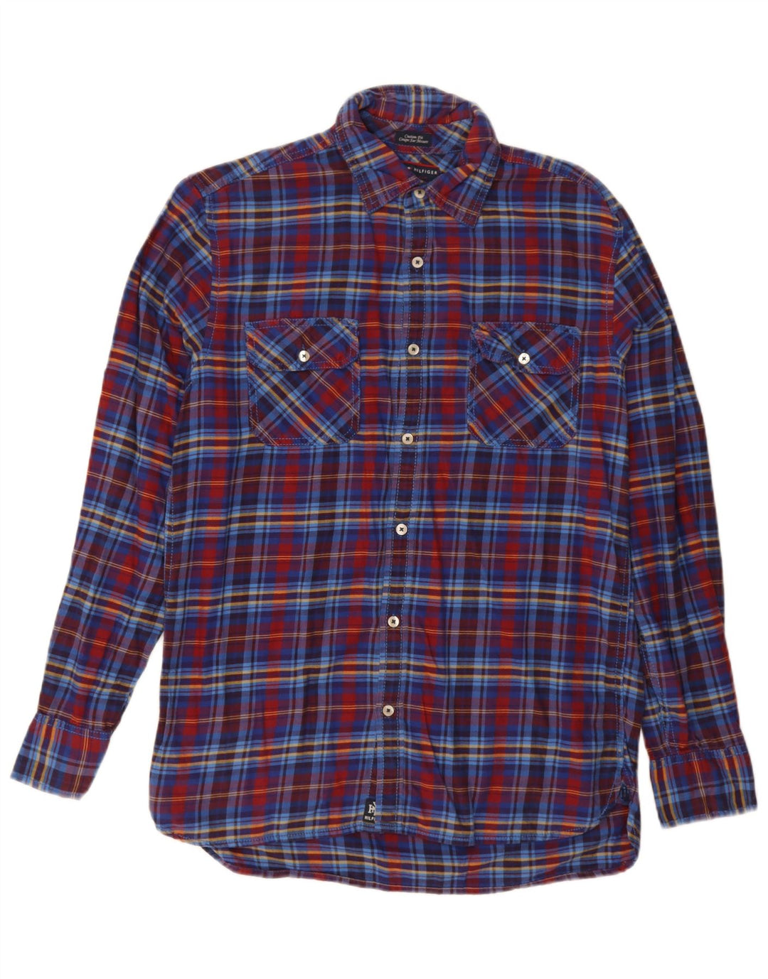 Tommy Hilfiger Camicia da uomo in flanella su misura in cotone a quadri blu medio