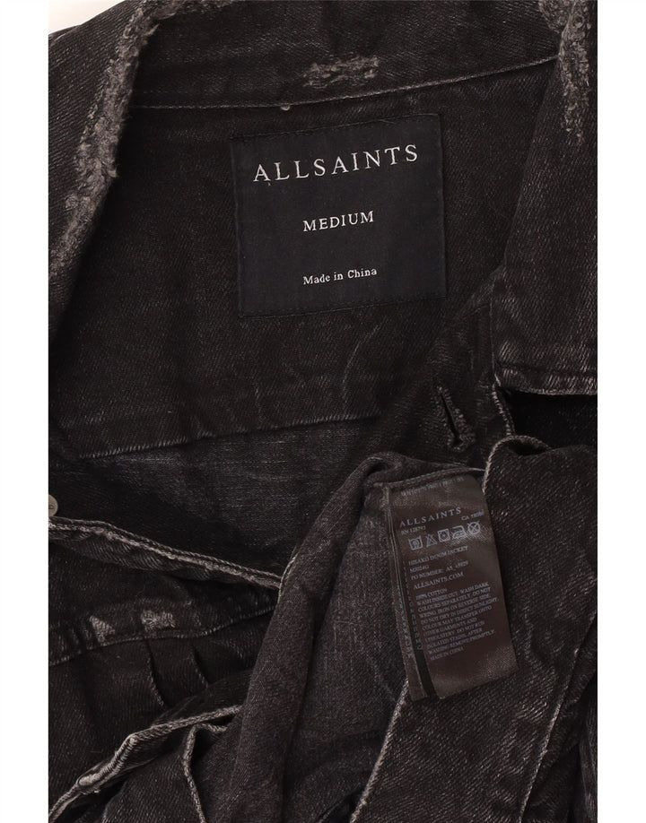 All Saints Mens Distressed Denim Jacket UK 38 Medium Black Cotton