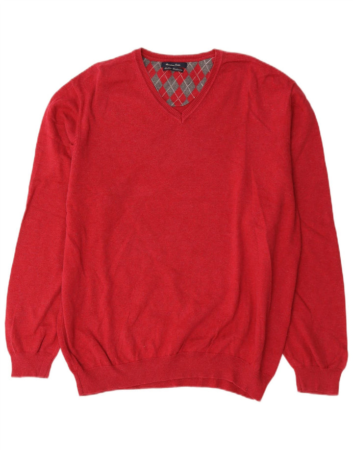 Massimo Dutti Maglione da uomo con scollo a V XL in cotone rosso