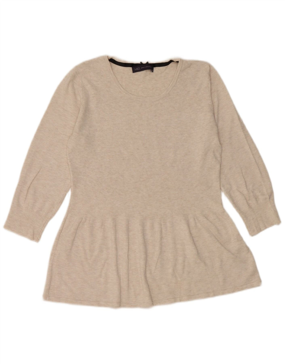 Marks & Spencer Top da donna manica 3/4 UK 12 Viscosa screziata beige medio