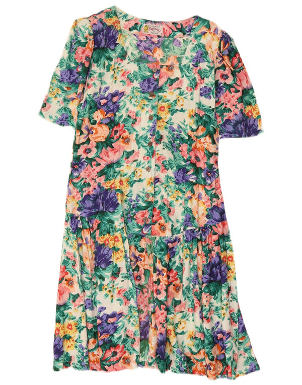 VINTAGE Womens Drop Waist Dress UK 10 Small Multicoloured Floral