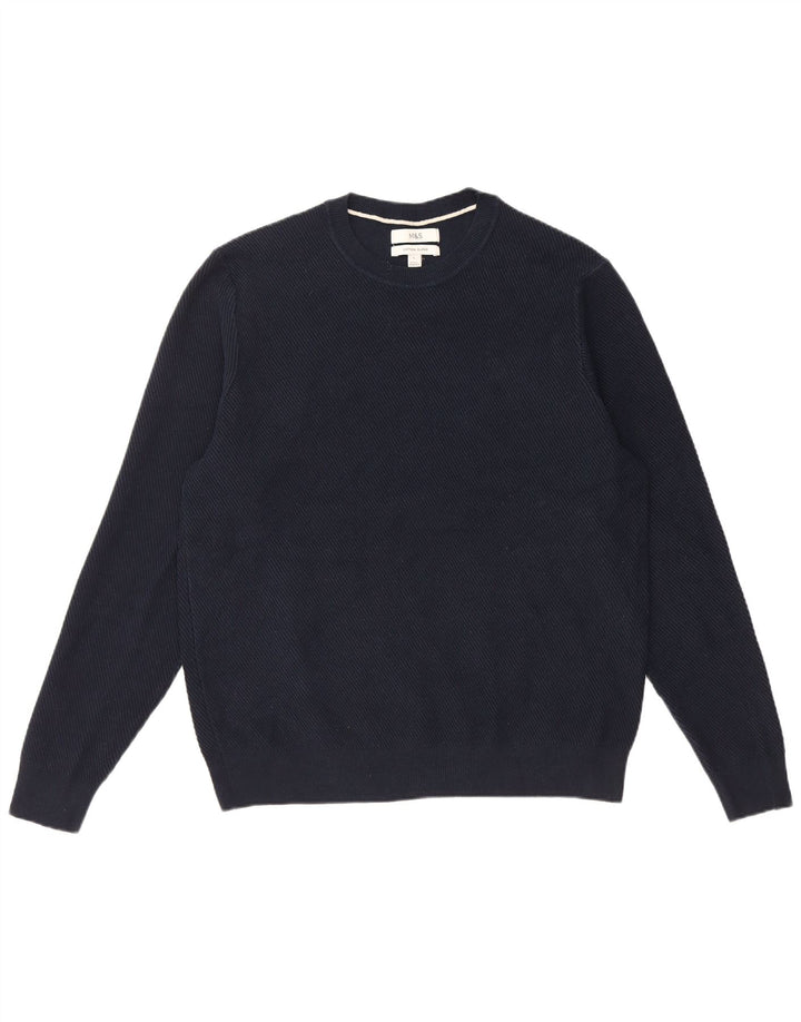 Maglione maglione girocollo da uomo Marks & Spencer grande poliestere blu navy