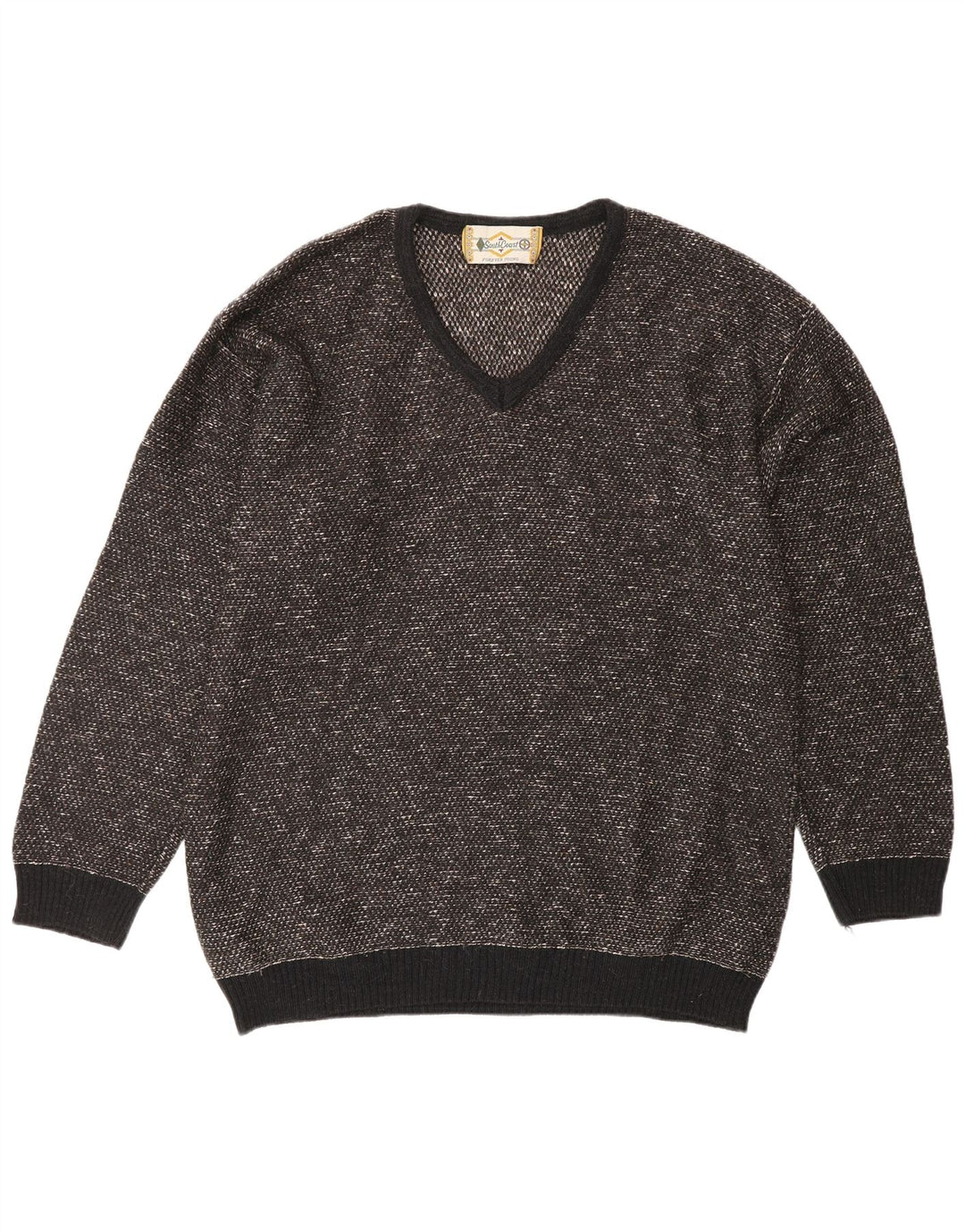 SOUTH COAST Mens V-Neck Jumper Sweater Large Brown Flecked