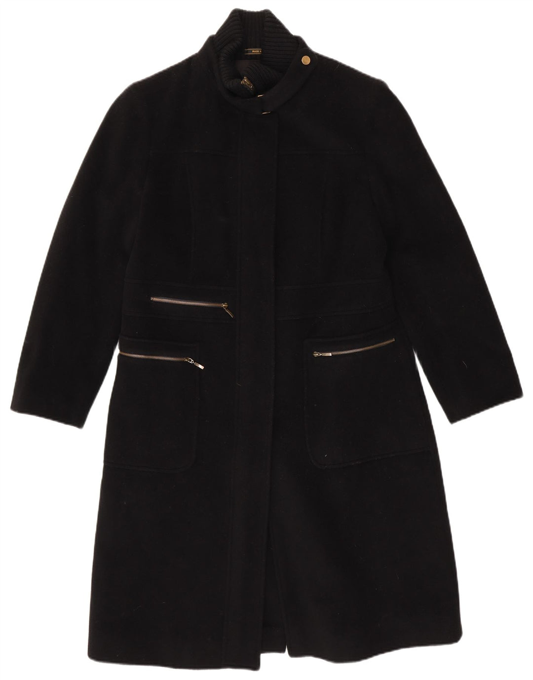 Soprabito vintage da donna UK 14 medio in lana vergine nera