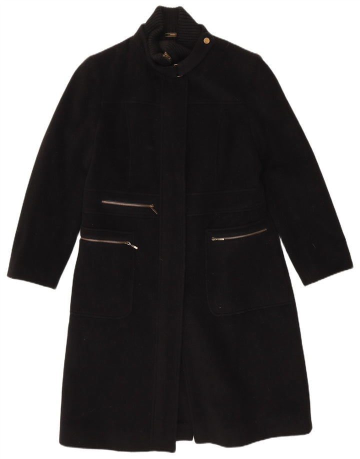 Soprabito vintage da donna UK 14 medio in lana vergine nera