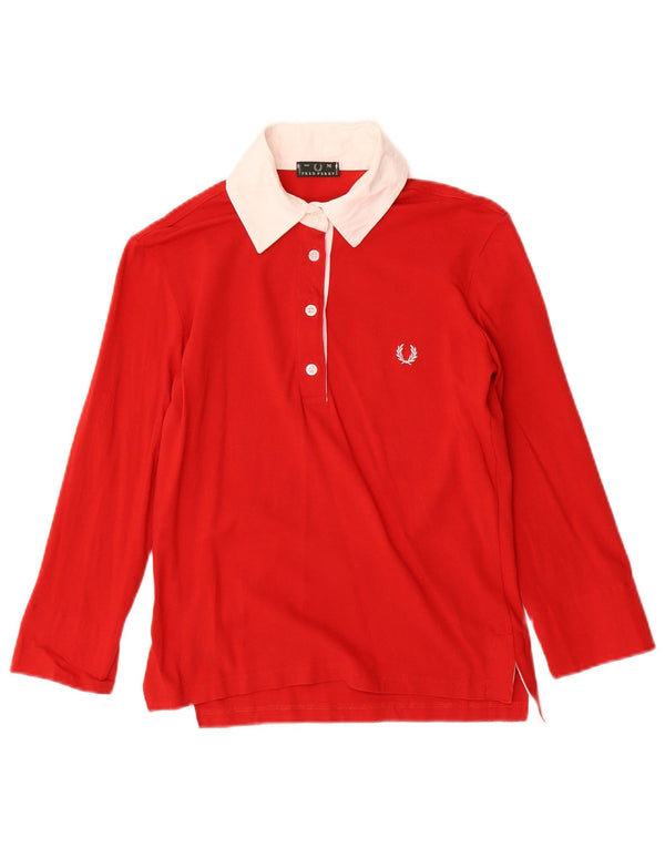 Polo da rugby da donna con maniche a 3/4 Fred Perry UK 12 Medium Red Colourblock