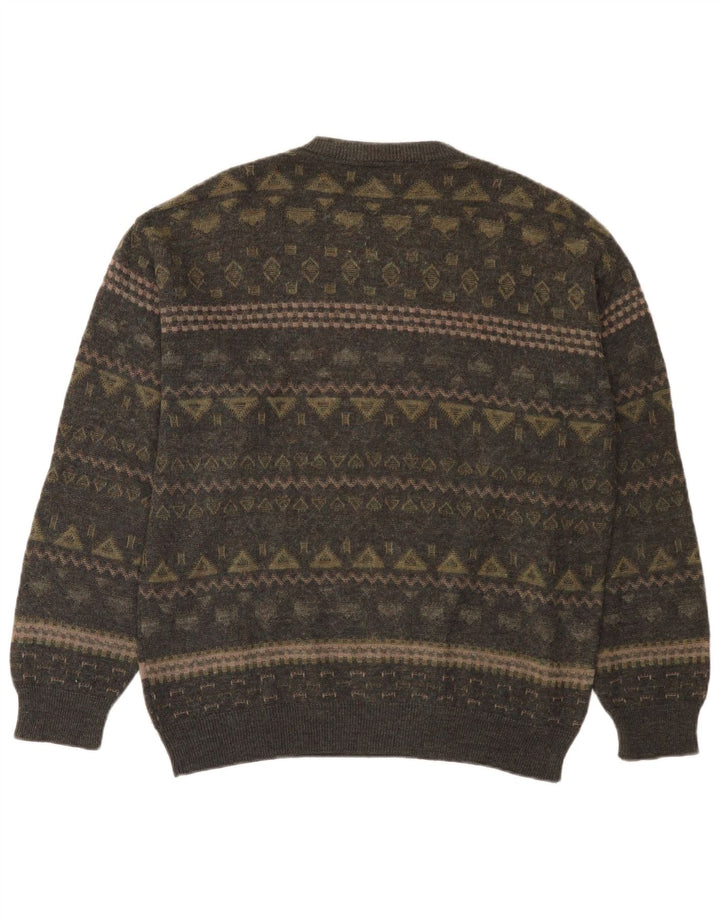 Rodes Maglione girocollo da uomo in lana Fair Isle color kaki medio