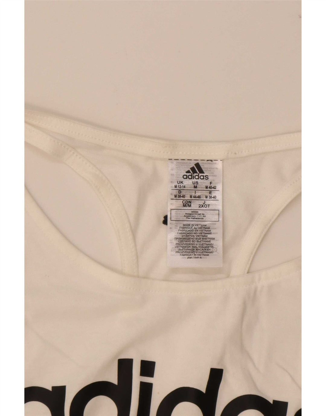 Canotta grafica da donna Adidas UK 12/14 Cotone bianco medio