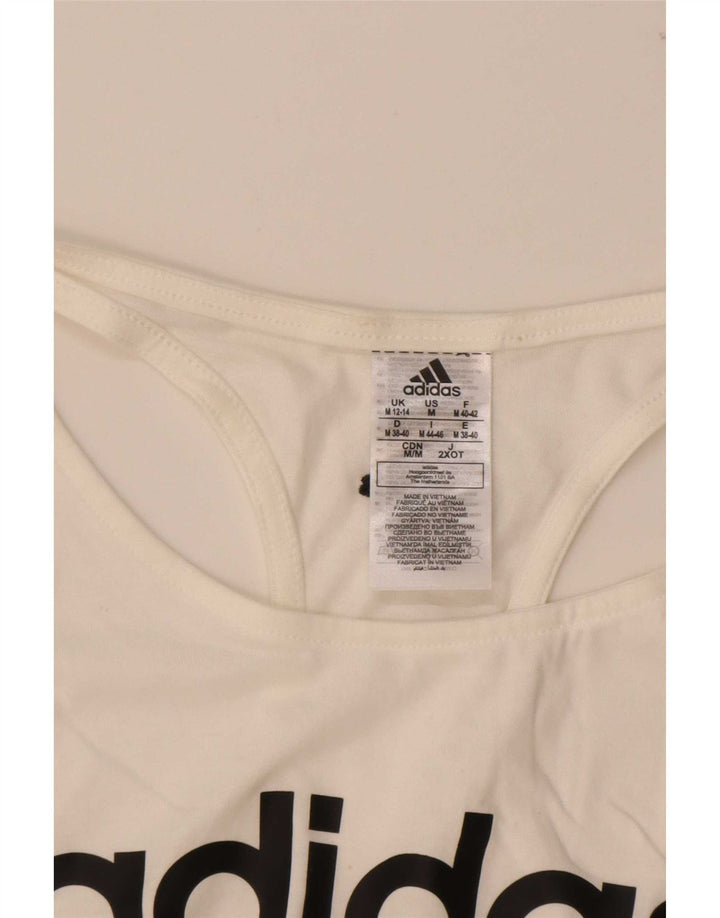 Canotta grafica da donna Adidas UK 12/14 Cotone bianco medio