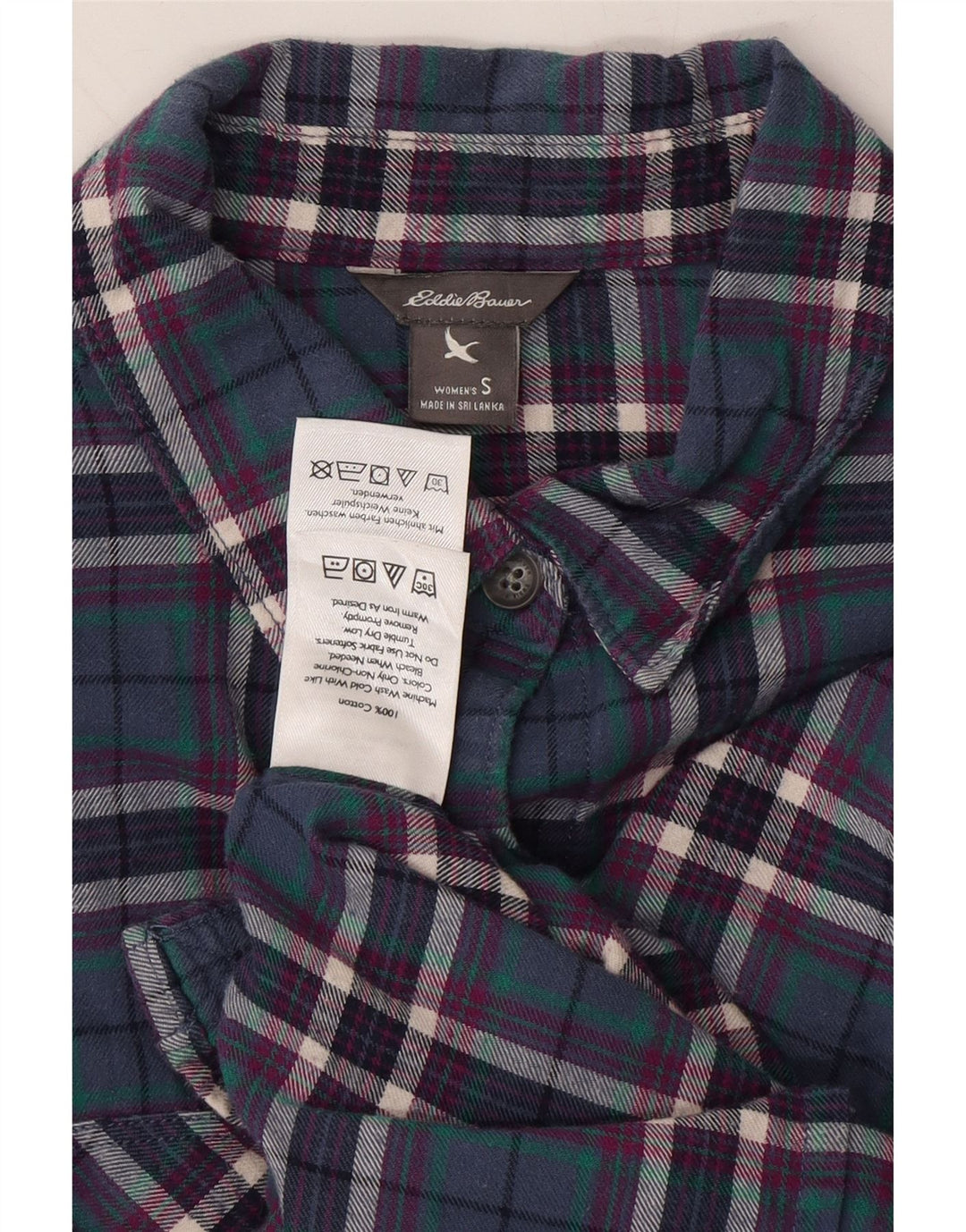 EDDIE BAUER Womens Flannel Shirt UK 10 Small Blue Check Cotton Vintage Eddie Bauer and Second-Hand Eddie Bauer from Messina Hembry 