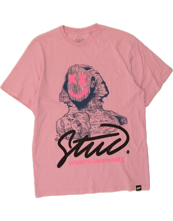 PULL & BEAR Mens Graphic T-Shirt Top Large Pink