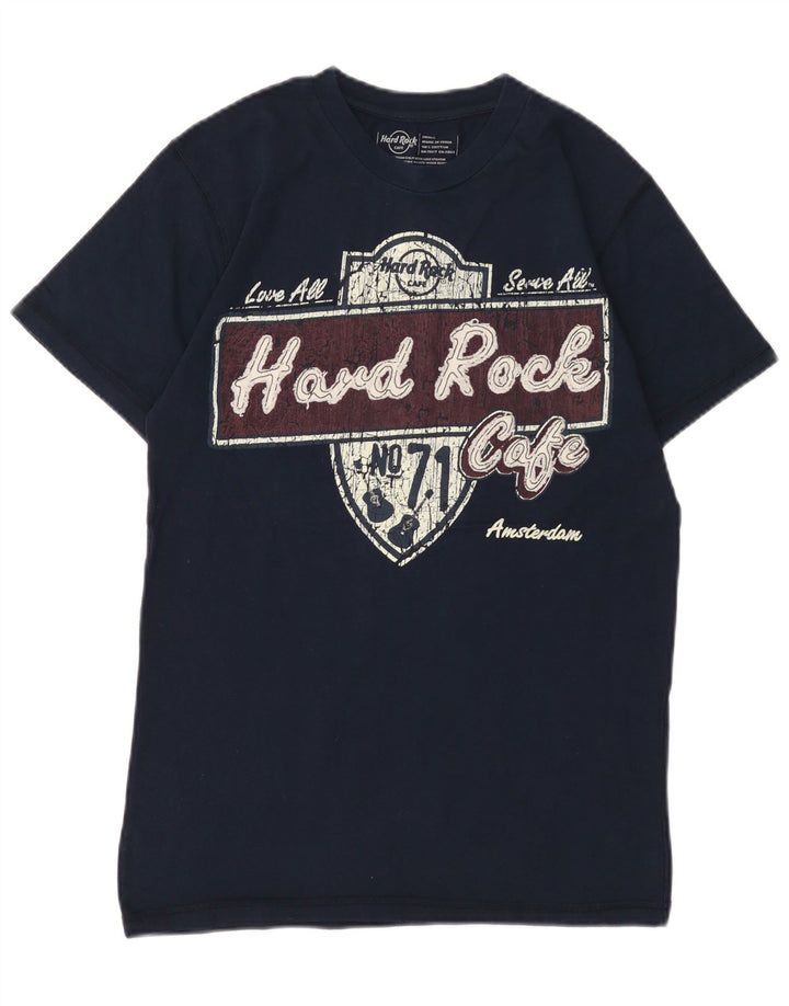 T-shirt grafica da uomo Hard Rock Cafe Amsterdam Top piccola in cotone blu navy