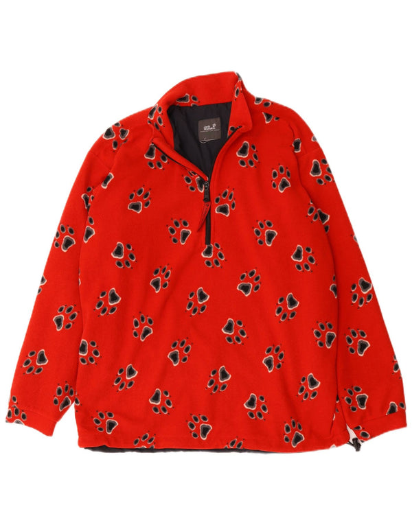 Maglione in pile con collo con zip grafico da uomo Jack Wolfskin, stampa animalier rossa media