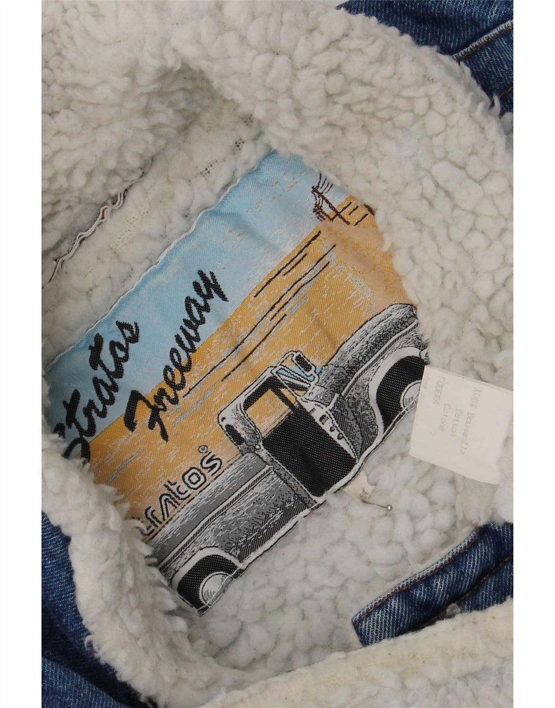 Giacca in denim Sherpa da uomo Stratos UK 38 Cotone blu medio retrò