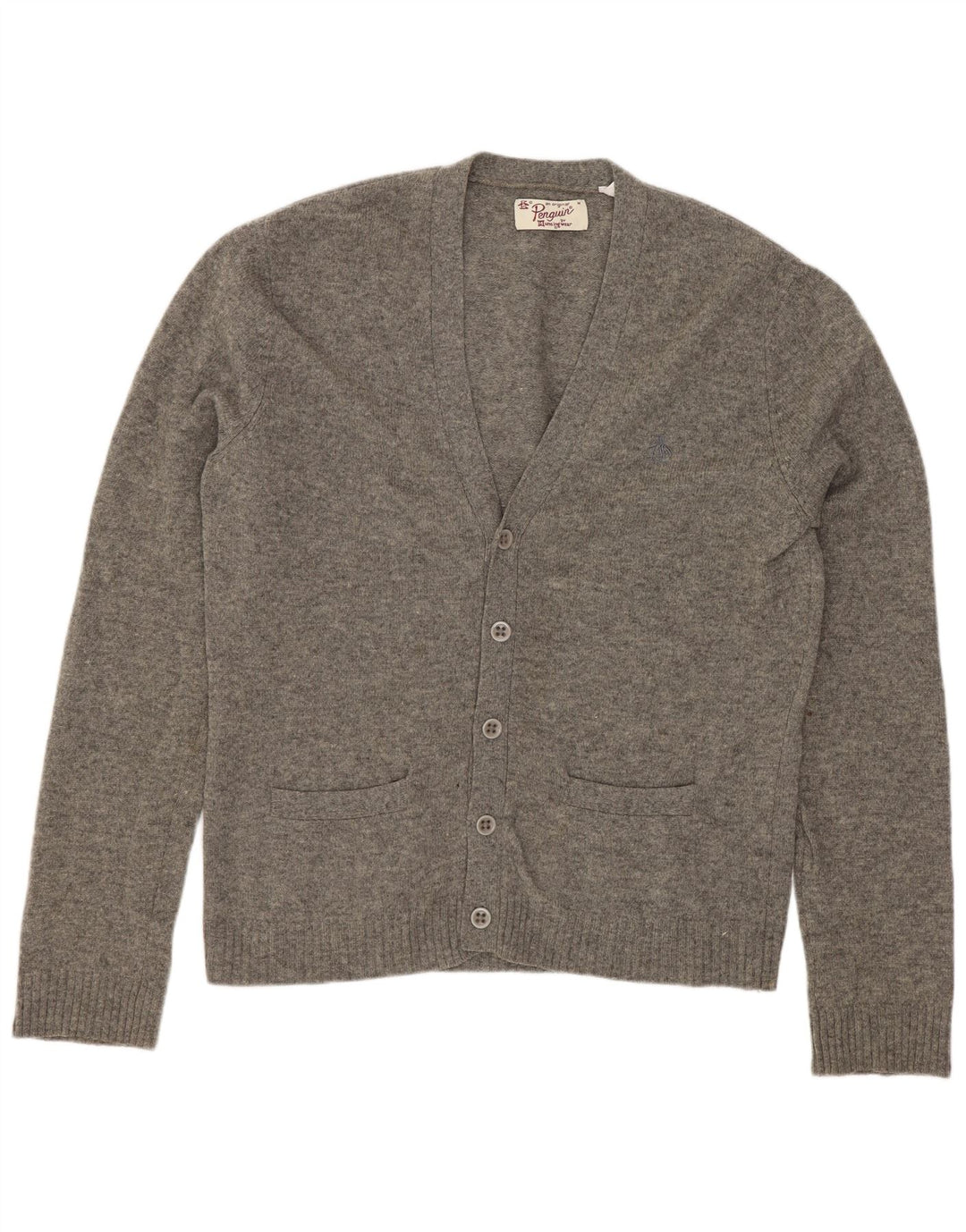 Maglione cardigan da uomo Penguin in lana d'agnello grigio medio