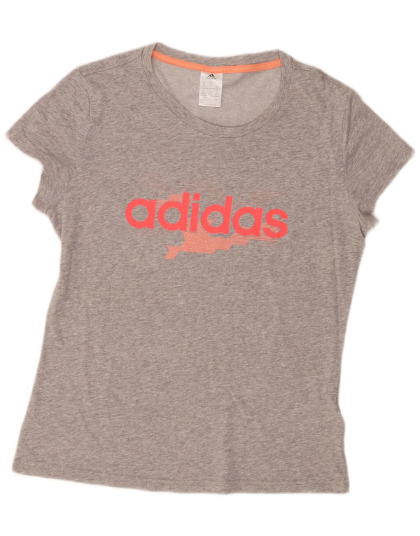 Adidas Womens Graphic T-Shirt Top UK 12/14 Medium Grey Flecked Cotton