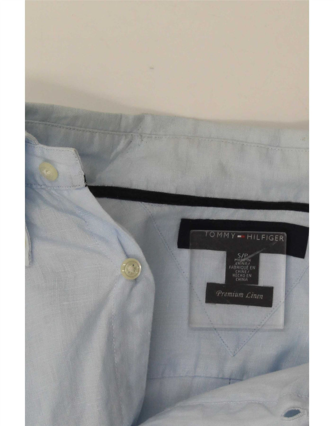 Camicia da uomo Tommy Hilfiger piccola in lino blu