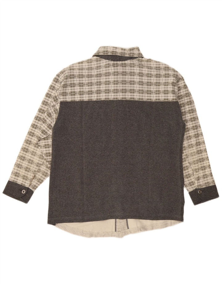 Camicia in flanella grafica da uomo vintage in cotone a quadri grigio medio