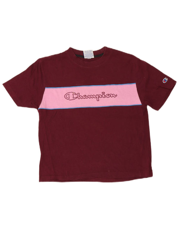 T-shirt grafica da donna Champion Top UK 10 piccola in cotone color block bordeaux