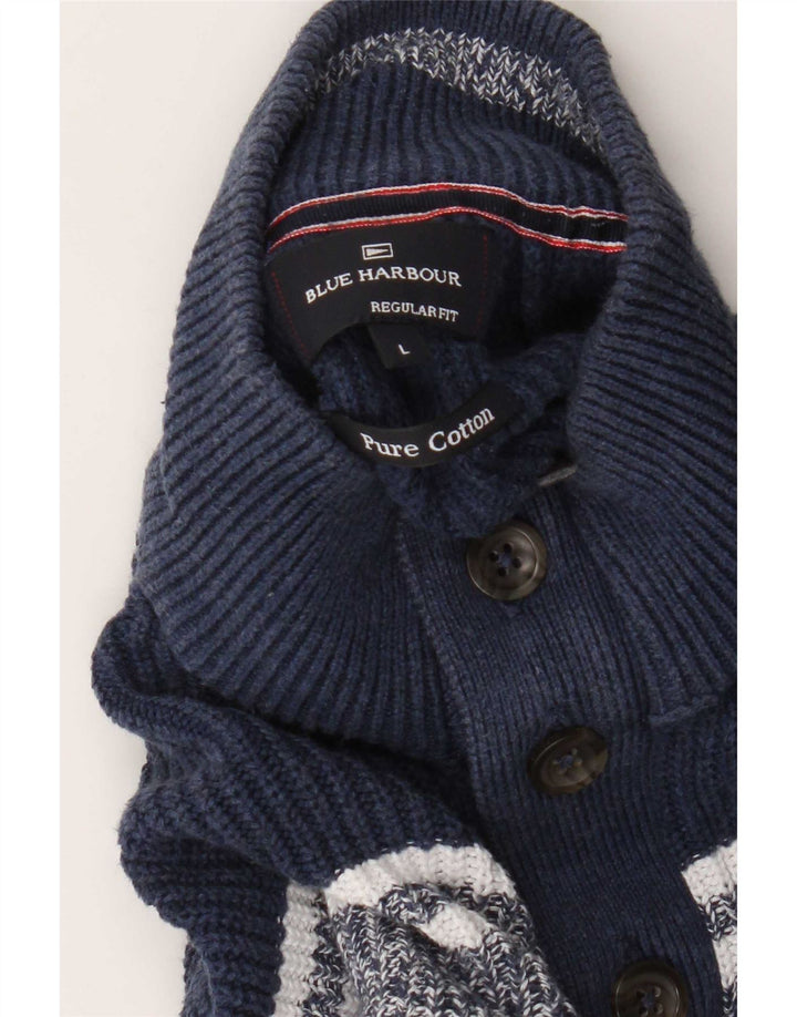 Maglione da uomo Marks & Spencer con collo con zip blu Harbour, grande blocco di colori