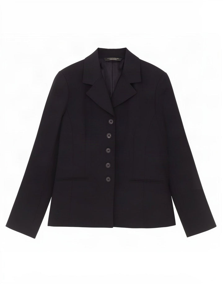 Giacca blazer a 5 bottoni da donna Laura Ashley UK 12 media lana blu navy