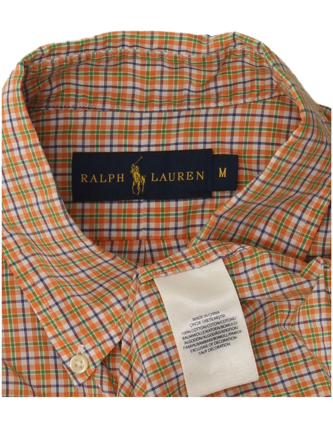 Camicia a maniche corte da uomo Ralph Lauren in cotone a quadri arancione medio