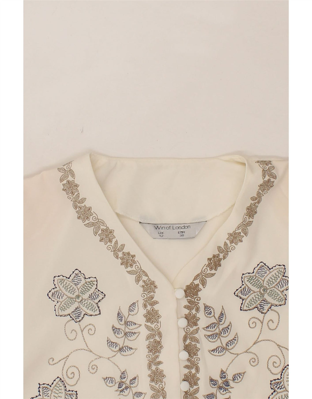 VINTAGE Womens Short Sleeve Shirt Blouse UK 12 Medium Off White Polyester Vintage Vintage and Second-Hand Vintage from Messina Hembry 